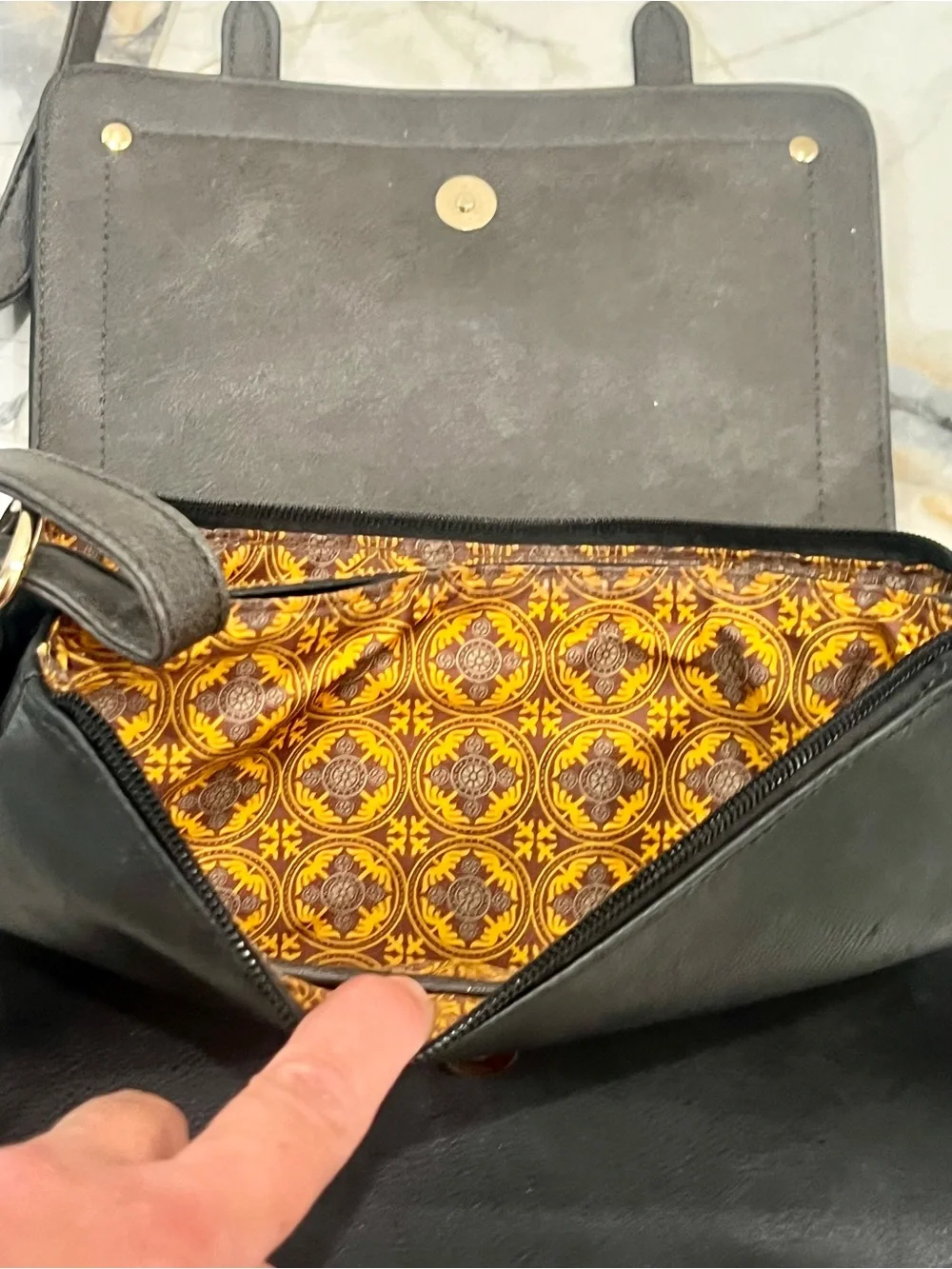 Women's Black Crossbody Bag with Gold Accents